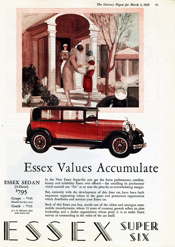 1928 - Essex Super Six 4 Door Sedan Automobile Advertisement